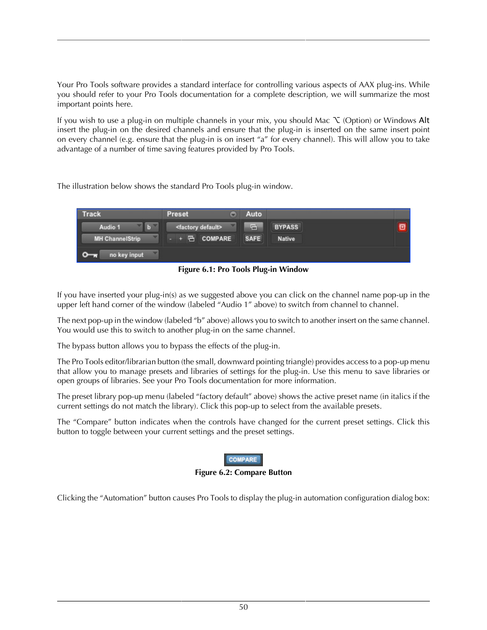 Pro tools (mac/win), Plug-in window, Pro tools plug-in window | 50 6.2. compare button | Metric Halo ChannelStrip 3 User Manual | Page 50 / 61