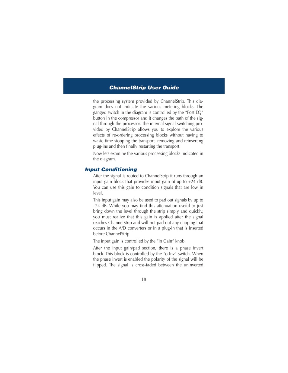Input conditioning | Metric Halo ChannelStrip 2 User Manual | Page 22 / 43