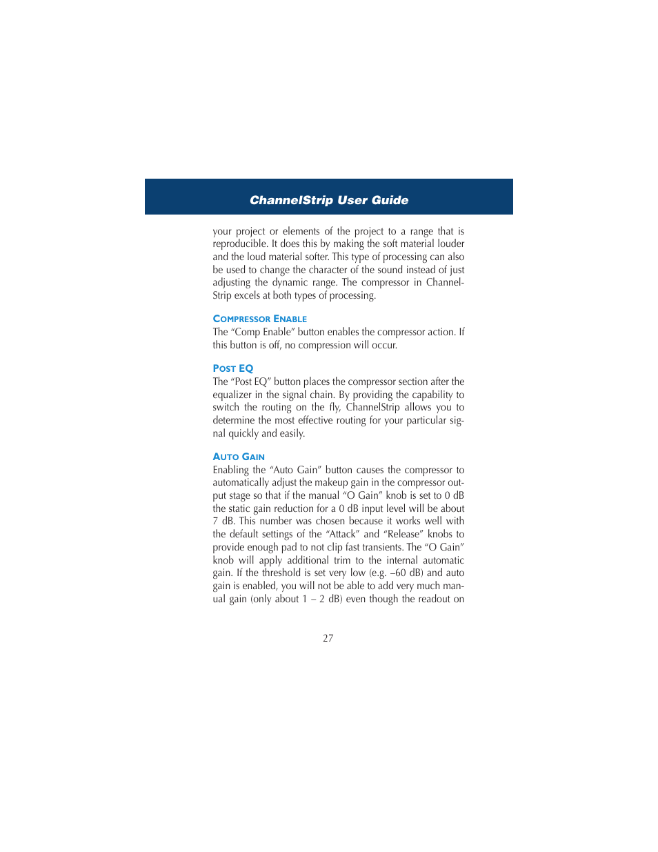 Compressor enable, Post eq, Auto gain | Compressor enable post eq auto gain | Metric Halo ChannelStrip 2 User Manual | Page 31 / 43