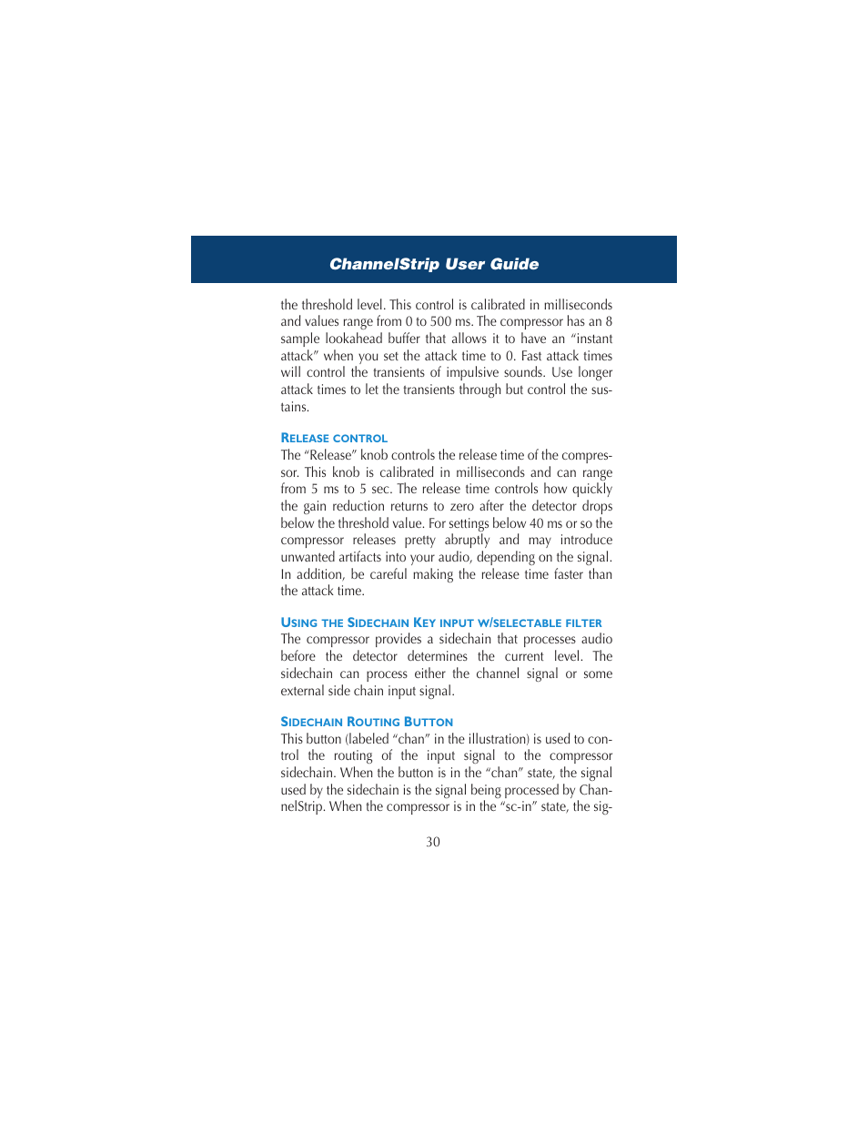 Release control, Using the sidechain key input w/selectable filter, Sidechain routing button | Metric Halo ChannelStrip 2 User Manual | Page 34 / 43