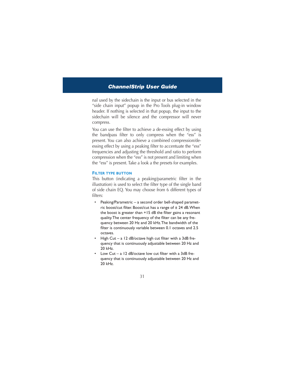 Filter type button | Metric Halo ChannelStrip 2 User Manual | Page 35 / 43