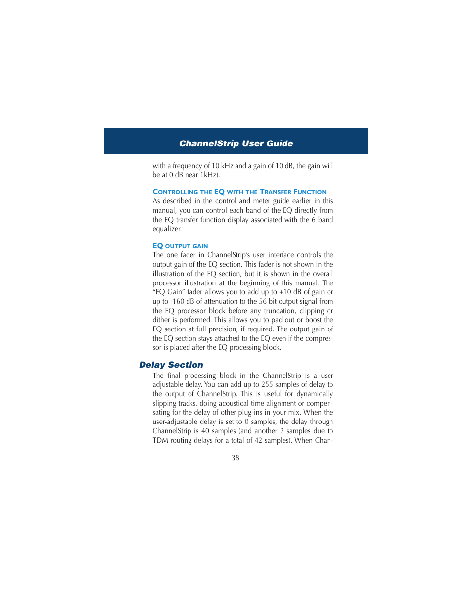 Controlling the eq with the transfer function, Eq output gain, Delay section | Metric Halo ChannelStrip 2 User Manual | Page 42 / 43
