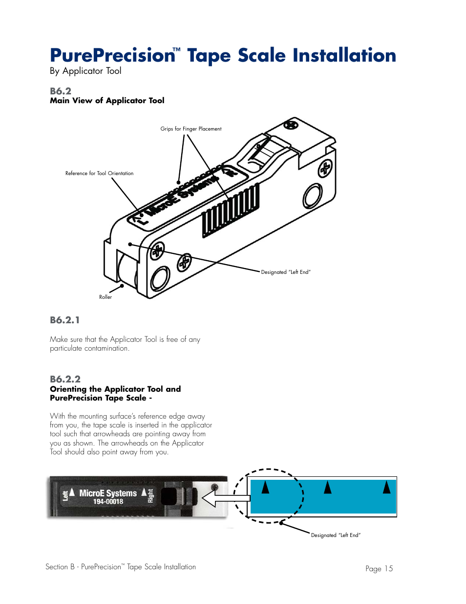 Applicator tool, Pureprecision, Tape scale installation | MicroE Mercury II 6000V User Manual | Page 37 / 67