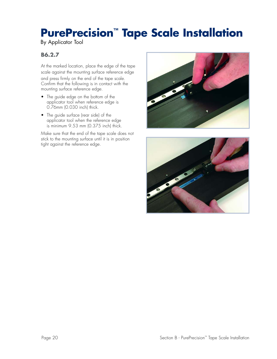 Pureprecision, Tape scale installation | MicroE Mercury II 6000V User Manual | Page 42 / 67