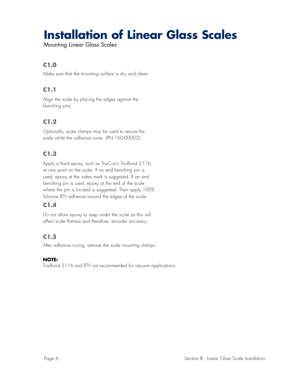 Mounting linear glass scales, Installation of linear glass scales | MicroE Mercury II 6000V User Manual | Page 61 / 67