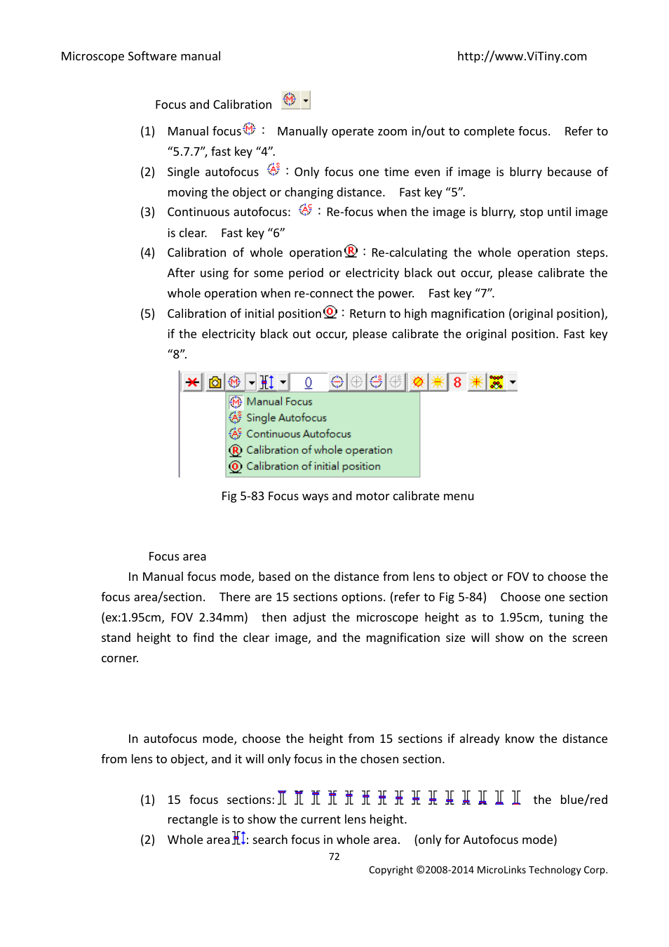 Focus and calibration, Focus area | MicroLinks UM12 - user manual User Manual | Page 72 / 74