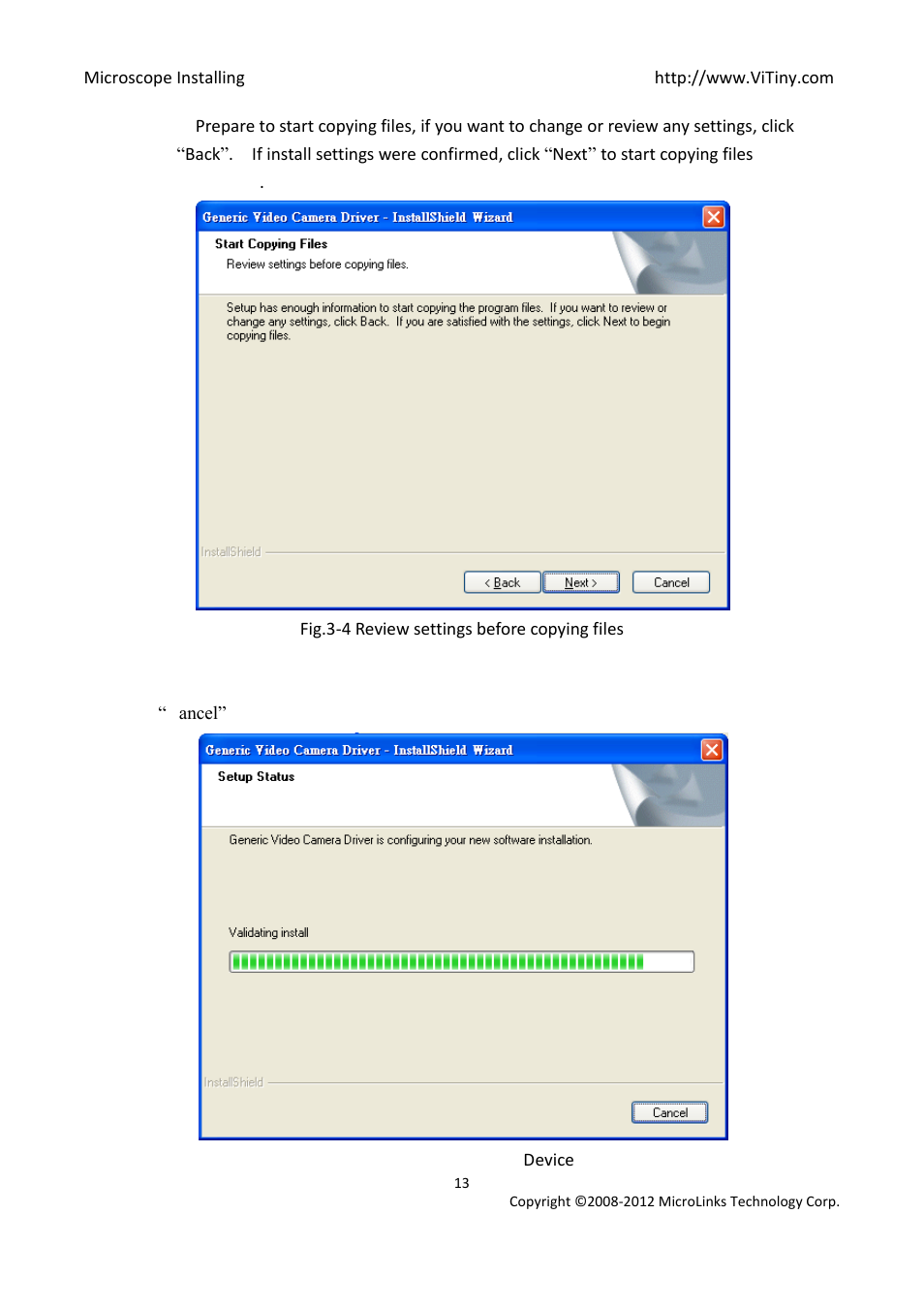 Now installing | MicroLinks VT300 - install manual User Manual | Page 13 / 16