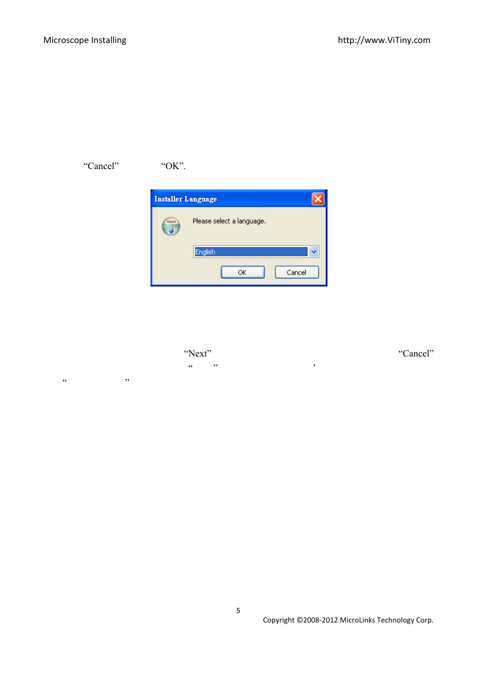 Install microscope application program, Install application program, Start setup program | Welcome to the microscope setup wizard | MicroLinks VT300 - install manual User Manual | Page 5 / 16