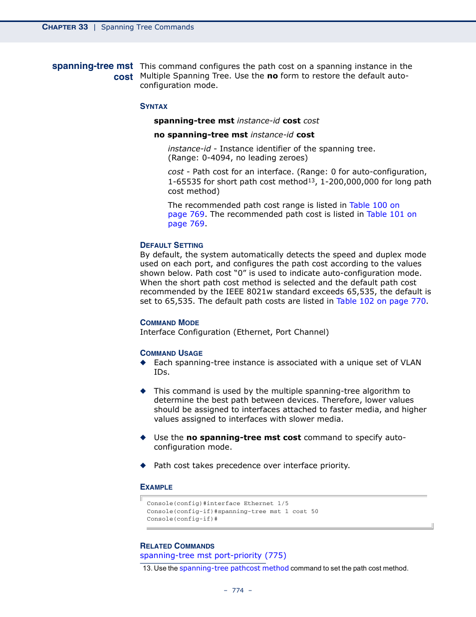 Spanning-tree mst cost | Microsens MS453490M Management Guide User Manual | Page 774 / 984