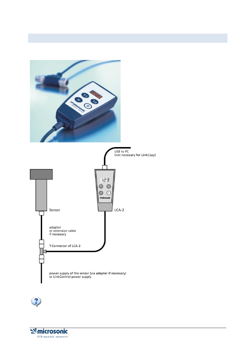 Connection of the lca-2, Lca-2 | Microsonic LCA-2 User Manual | Page 7 / 51