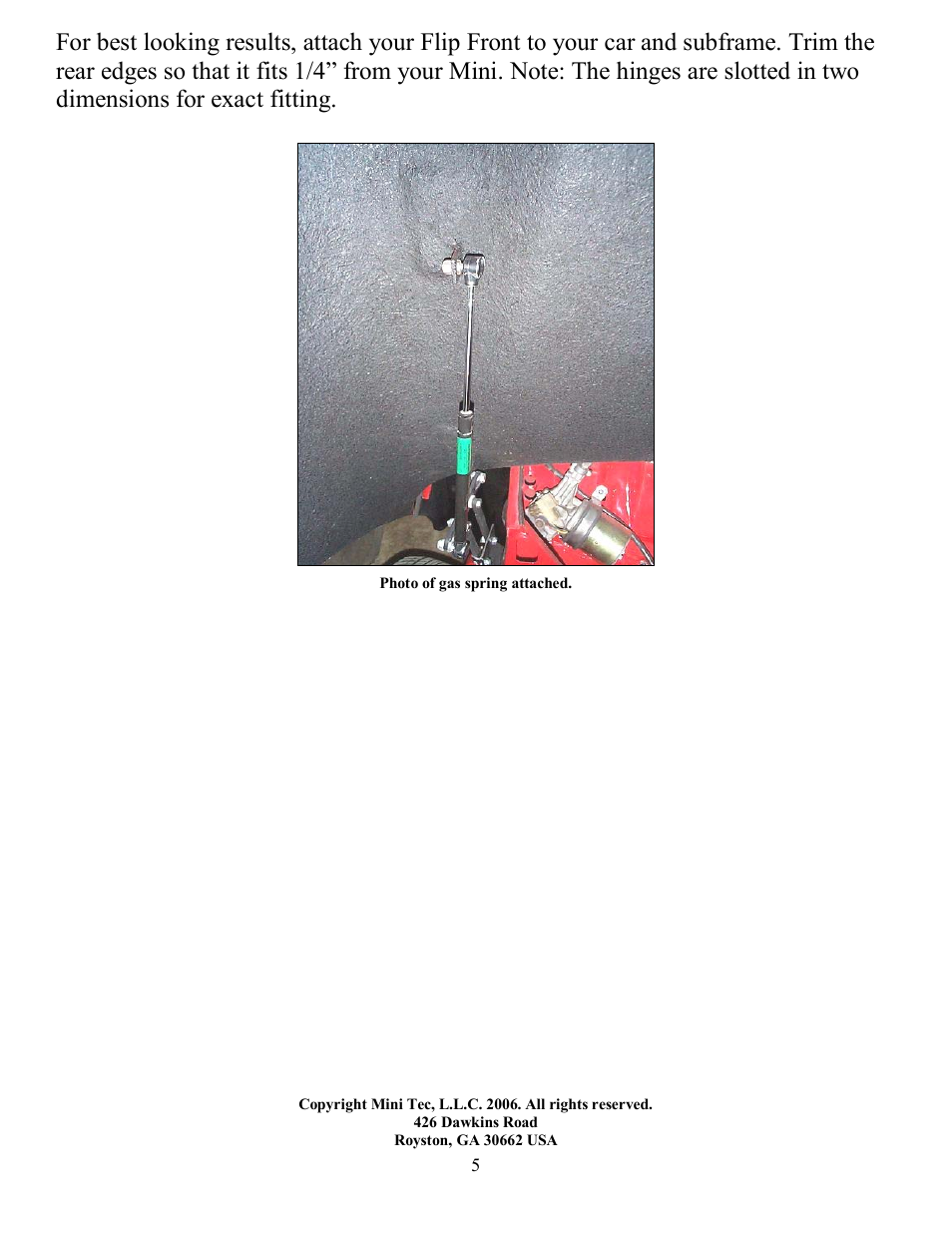 Mini Tec 130000 MT Flip Front Kit Installation User Manual | Page 5 / 5