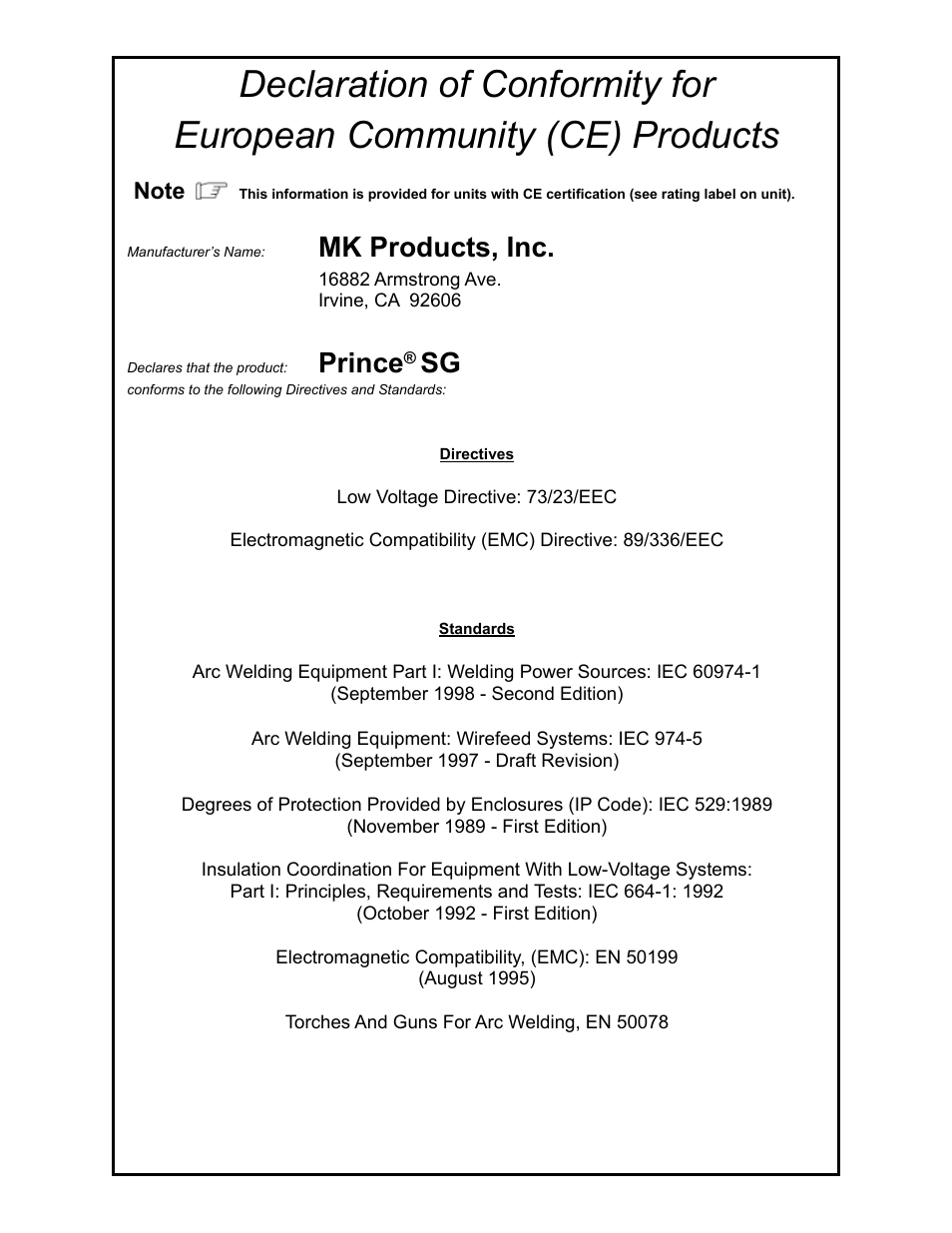 Mk products, inc, Prince | MK Products Prince SG User Manual | Page 4 / 30