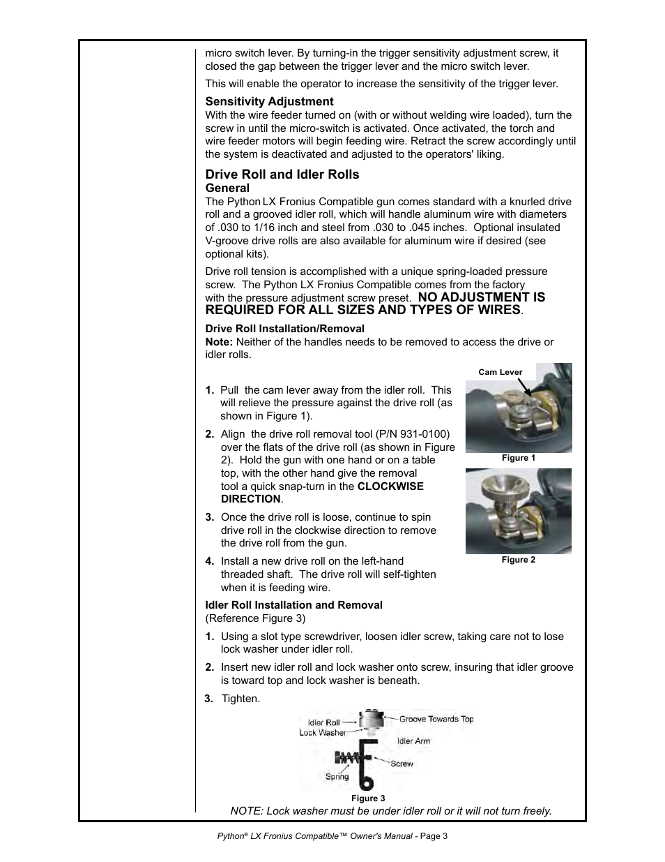 Drive roll and idler rolls | MK Products Python LX Fronius Com ACWC User Manual | Page 10 / 41