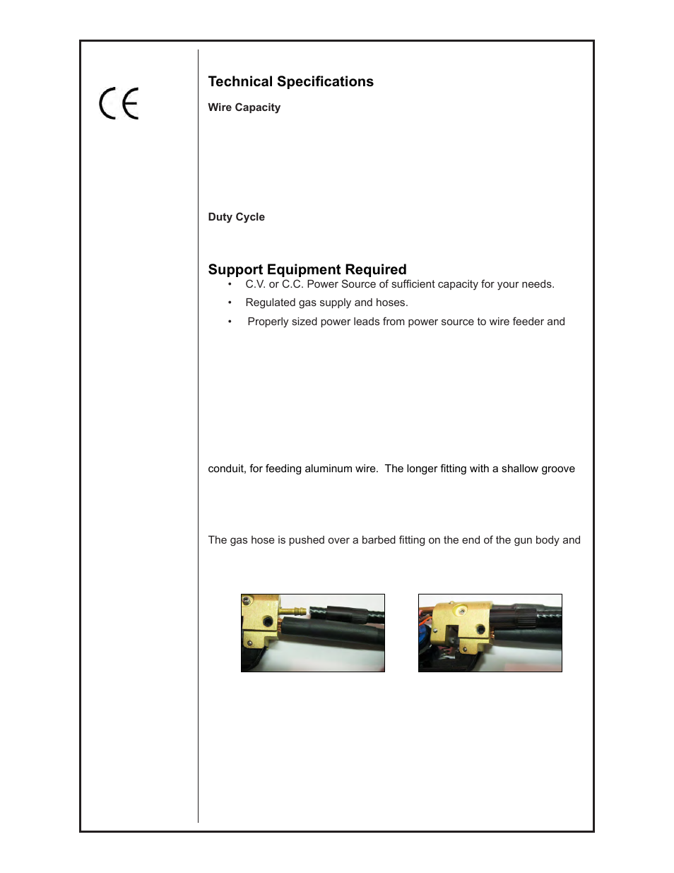 Technical specifications, Support equipment required, Gun lead connections | MK Products Cobra SX Fronius Com AC User Manual | Page 9 / 30