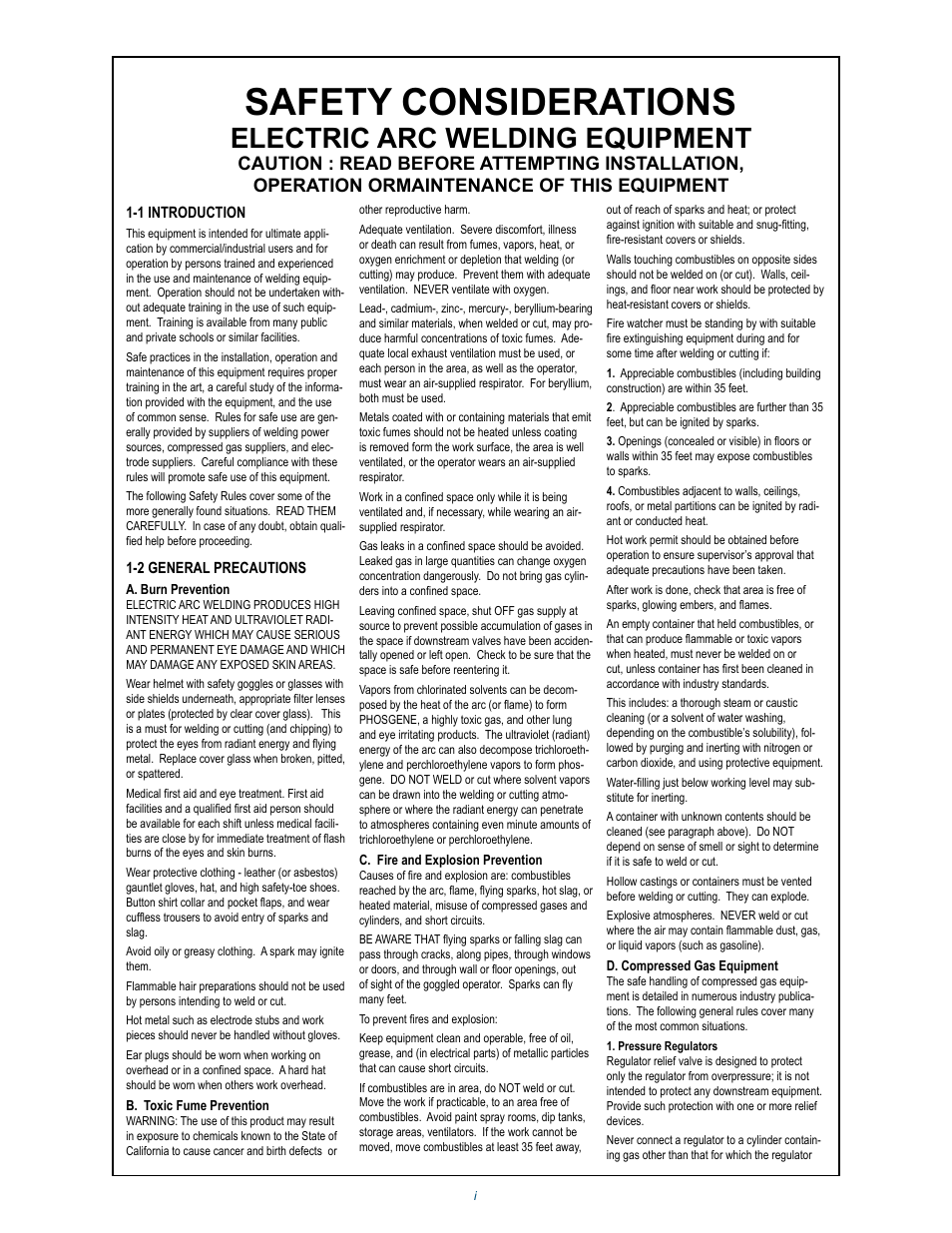 Safety considerations, Electric arc welding equipment | MK Products RoboKing User Manual | Page 2 / 33