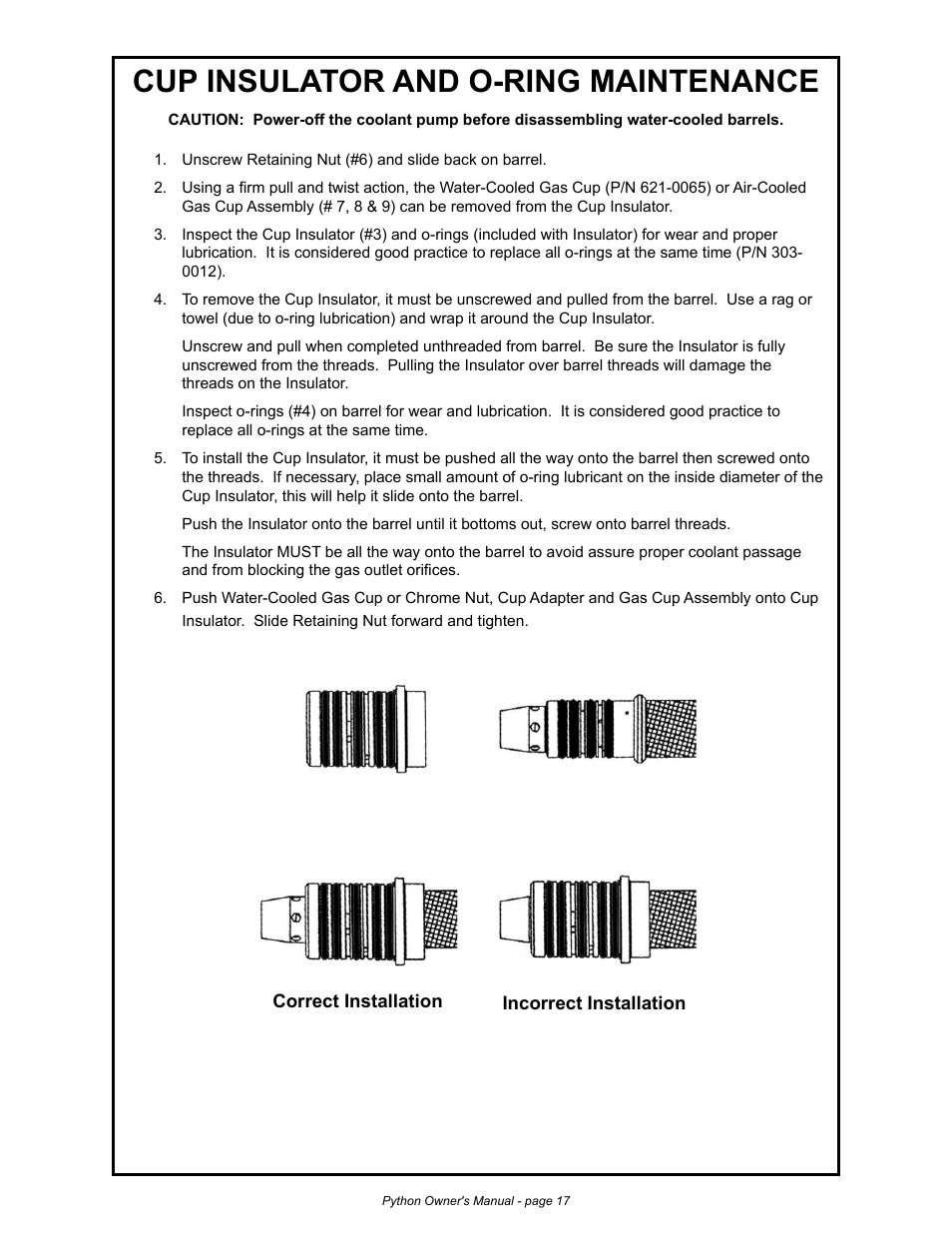 Cup insulator and o-ring maintenance | MK Products Python Rev.D User Manual | Page 24 / 40