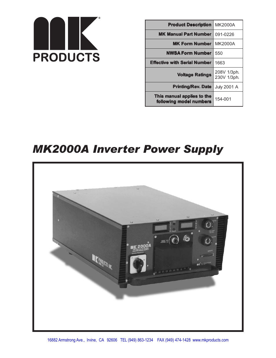 MK Products MK 2000A User Manual | 29 pages