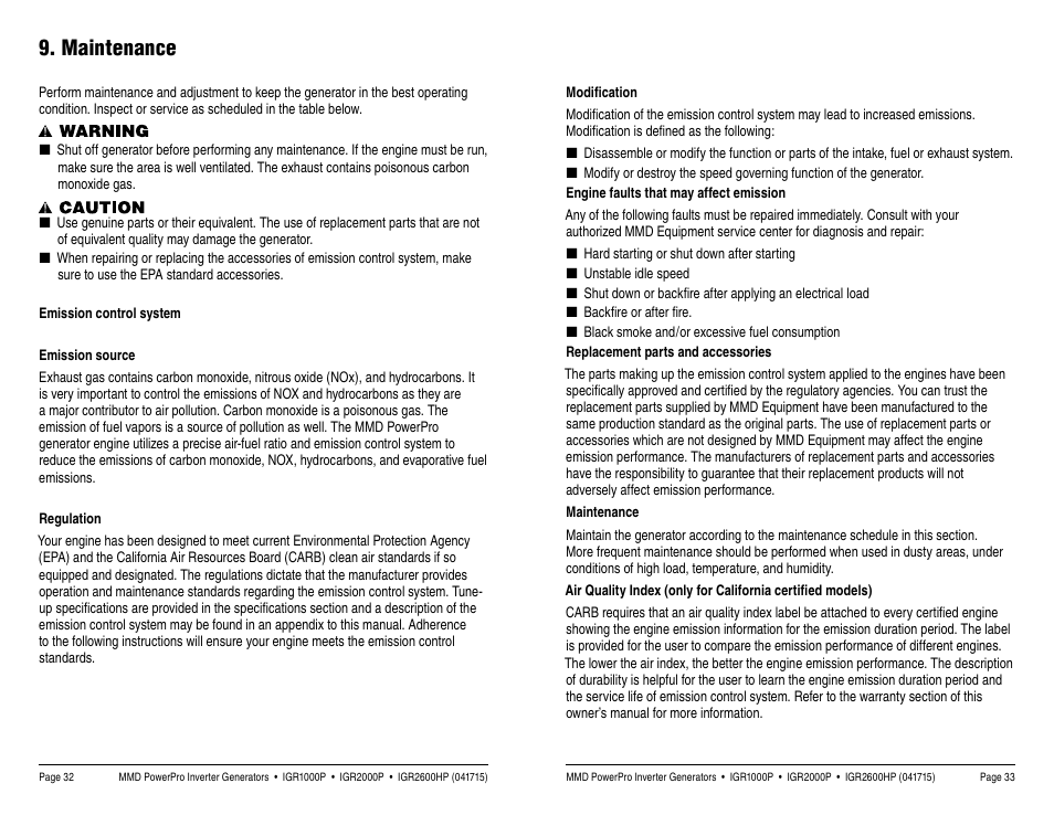 Maintenance | MMD Equipment IGR1000 User Manual | Page 17 / 27