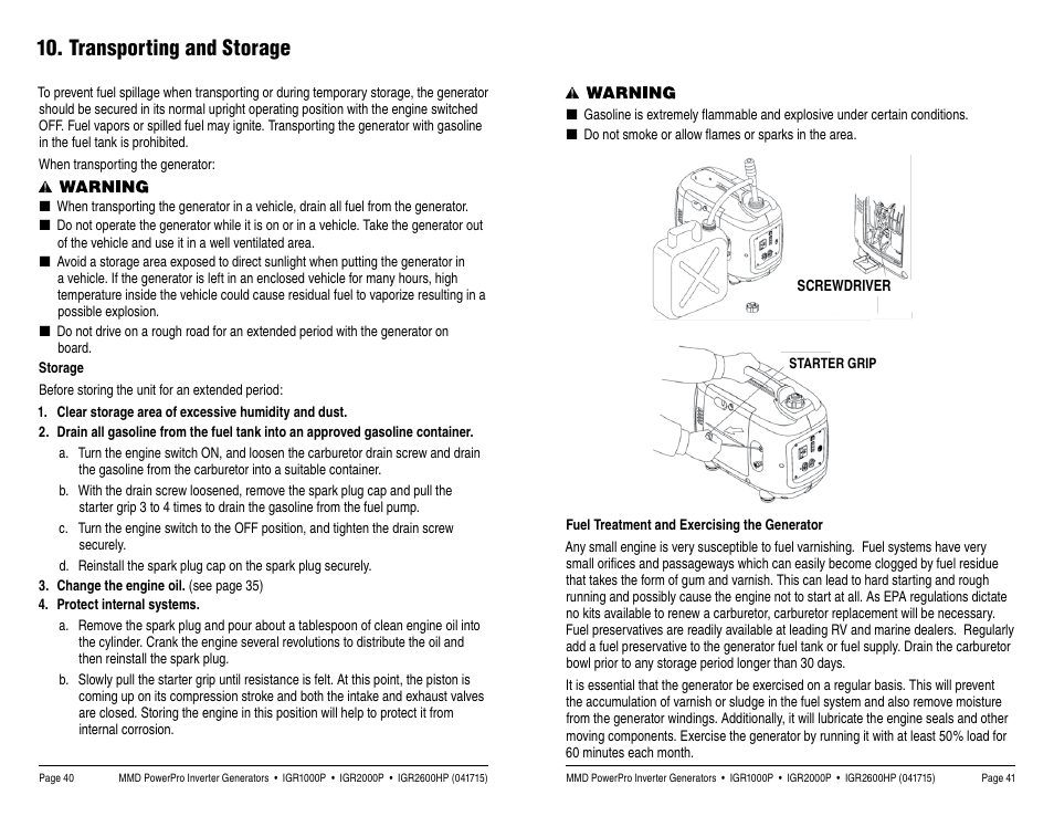 Transporting and storage | MMD Equipment IGR1000 User Manual | Page 21 / 27