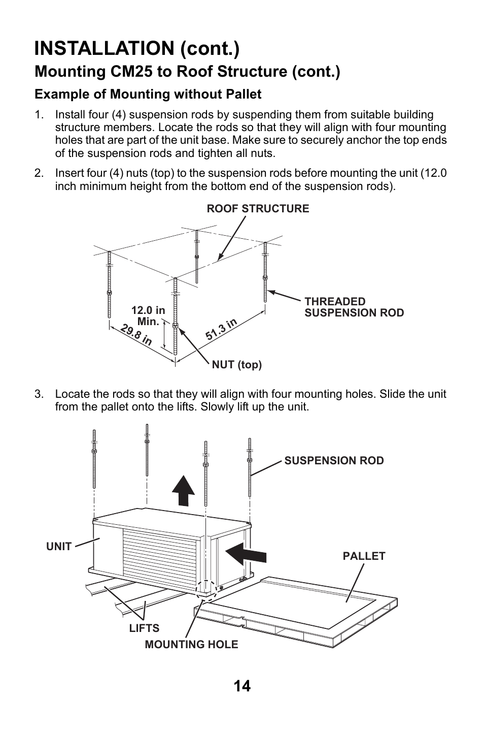 Installation (cont.), Mounting cm25 to roof structure (cont.) | MovinCool CM25 User Manual | Page 14 / 60