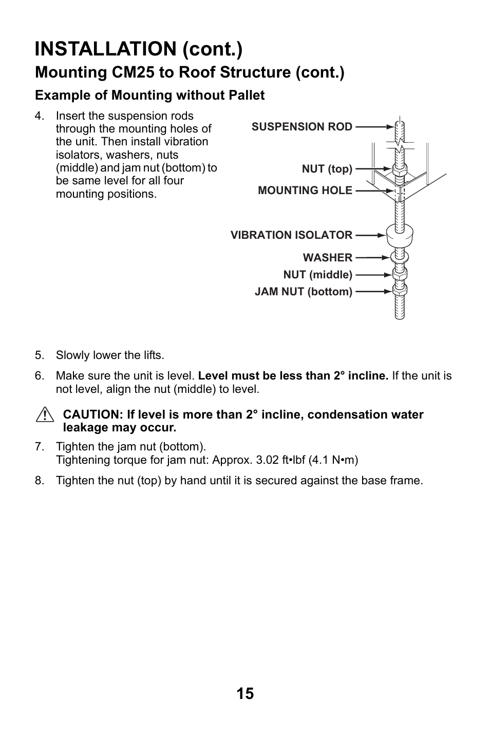 Installation (cont.), Mounting cm25 to roof structure (cont.) | MovinCool CM25 User Manual | Page 15 / 60