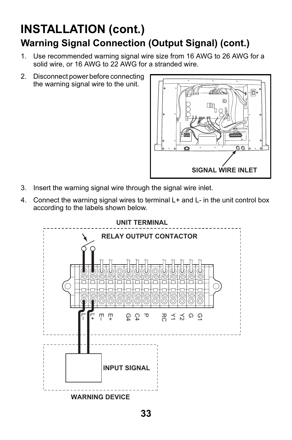 Installation (cont.), Warning signal connection (output signal) (cont.) | MovinCool CM25 User Manual | Page 33 / 60
