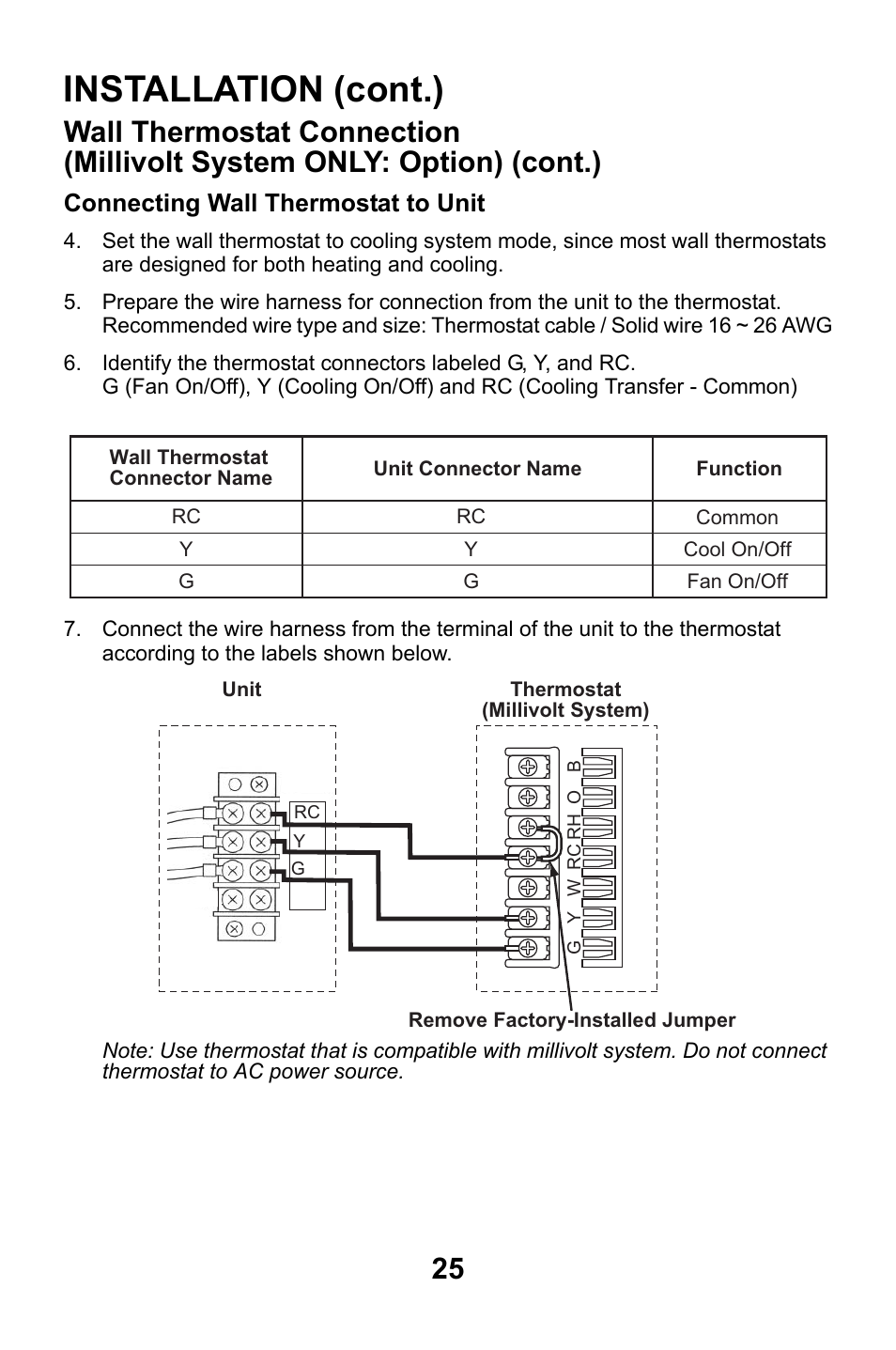 Installation (cont.), Connecting wall thermostat to unit | MovinCool Classic 40 User Manual | Page 25 / 46