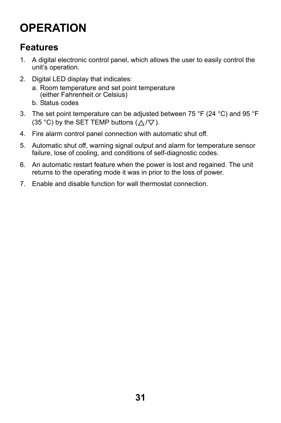 Operation, Features | MovinCool Classic 40 User Manual | Page 31 / 46