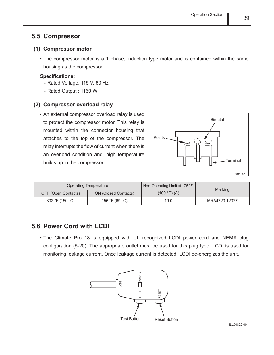5 compressor, 6 power cord with lcdi, Compressor | Power cord with lcdi | MovinCool Climate Pro 18 Service Manual User Manual | Page 39 / 99