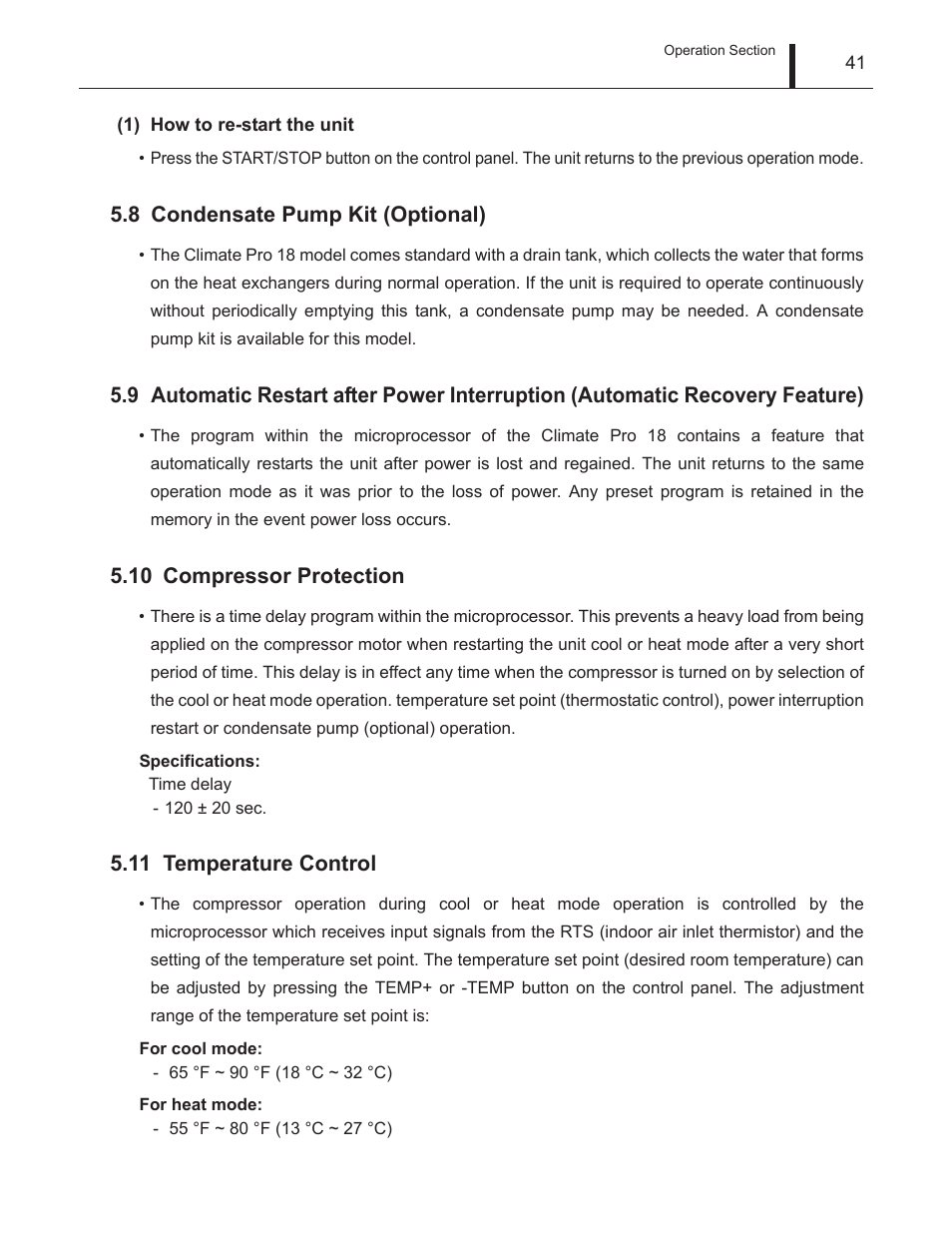 8 condensate pump kit (optional), 10 compressor protection, 11 temperature control | Condensate pump kit (optional), Compressor protection, Temperature control | MovinCool Climate Pro 18 Service Manual User Manual | Page 41 / 99