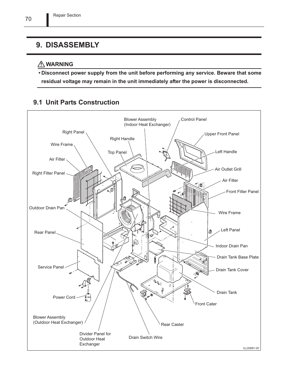 Disassembly, 1 unit parts construction, Unit parts construction | MovinCool Climate Pro 18 Service Manual User Manual | Page 70 / 99