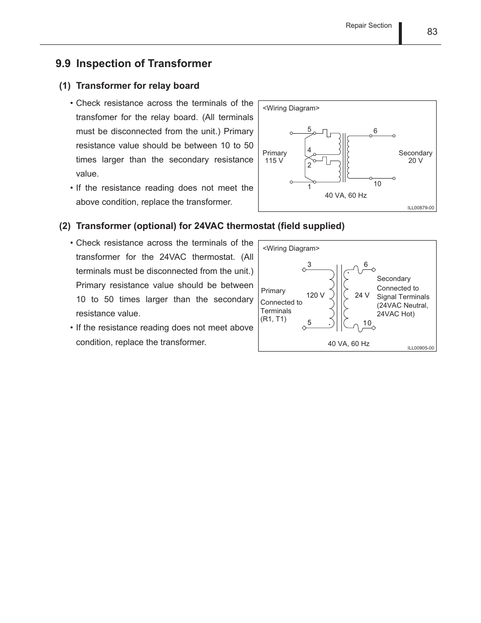 9 inspection of transformer, Inspection of transformer | MovinCool Climate Pro 18 Service Manual User Manual | Page 83 / 99