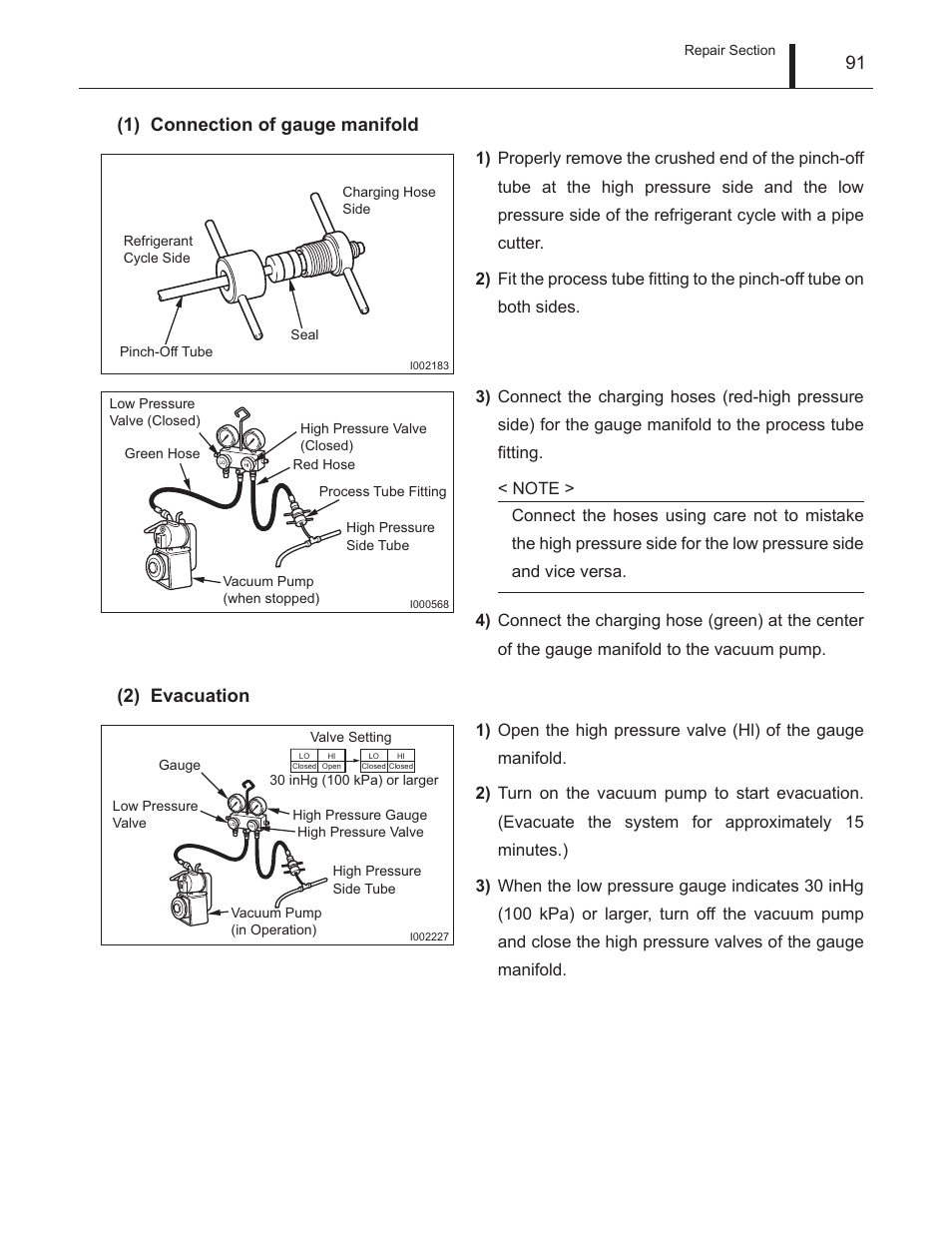 91 (1) connection of gauge manifold, 2) evacuation | MovinCool Climate Pro 18 Service Manual User Manual | Page 91 / 99