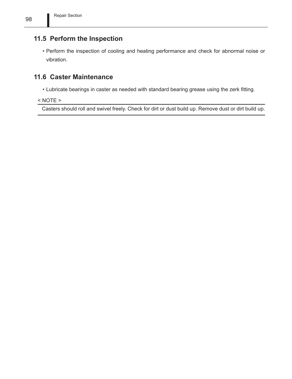 5 perform the inspection, 6 caster maintenance, Perform the inspection | Caster maintenance | MovinCool Climate Pro 18 Service Manual User Manual | Page 98 / 99