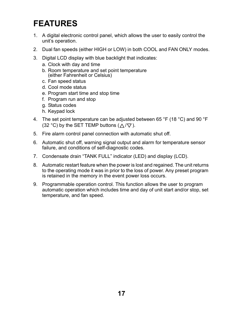 Features | MovinCool Office Pro W20 User Manual | Page 17 / 38