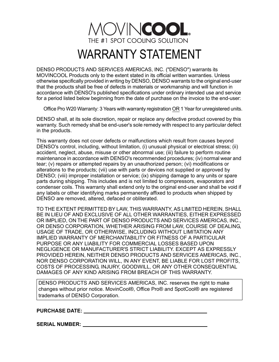 Warranty statement | MovinCool Office Pro W20 User Manual | Page 37 / 38