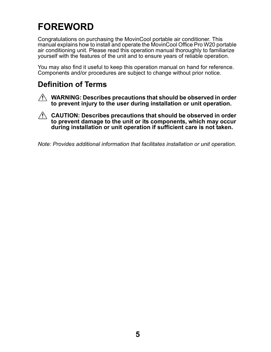 Foreword, Definition of terms | MovinCool Office Pro W20 User Manual | Page 5 / 38