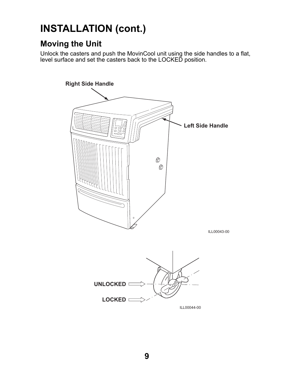 Moving the unit, Installation (cont.) | MovinCool Office Pro W20 User Manual | Page 9 / 38