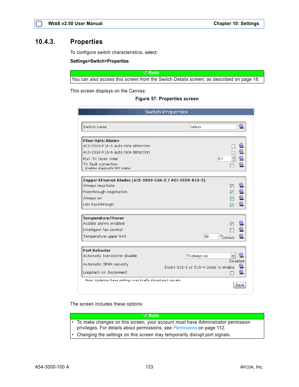 Properties, Figure 57. properties screen, Scree | MultiDyne ACI-2058 User Manual | Page 172 / 200