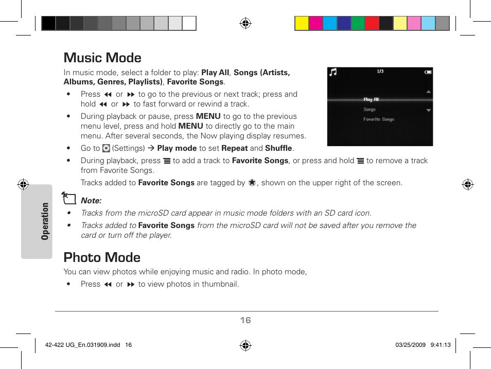 Music mode, Photo mode | MyMusix 42-422 User Manual | Page 16 / 48
