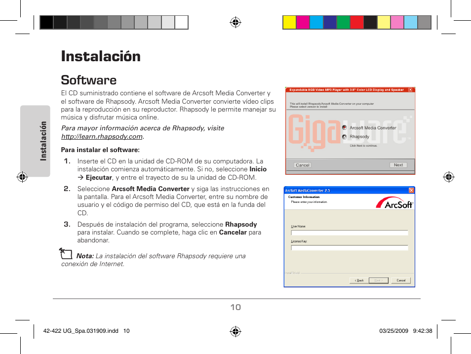 Instalación, Software | MyMusix 42-422 User Manual | Page 34 / 48