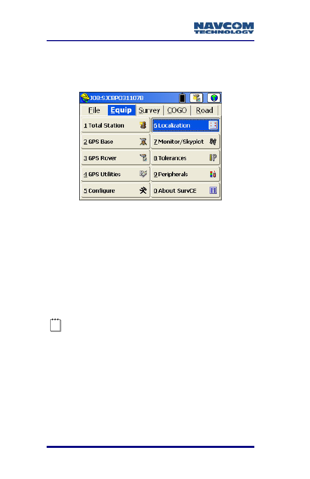 Additional survce options, Localization, Figure 92: equip menu – localization | NavCom SF-2040 Rev.C User Manual | Page 130 / 178