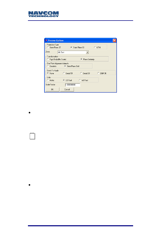 Figure 108: process options window | NavCom SF-2040 Rev.C User Manual | Page 151 / 178
