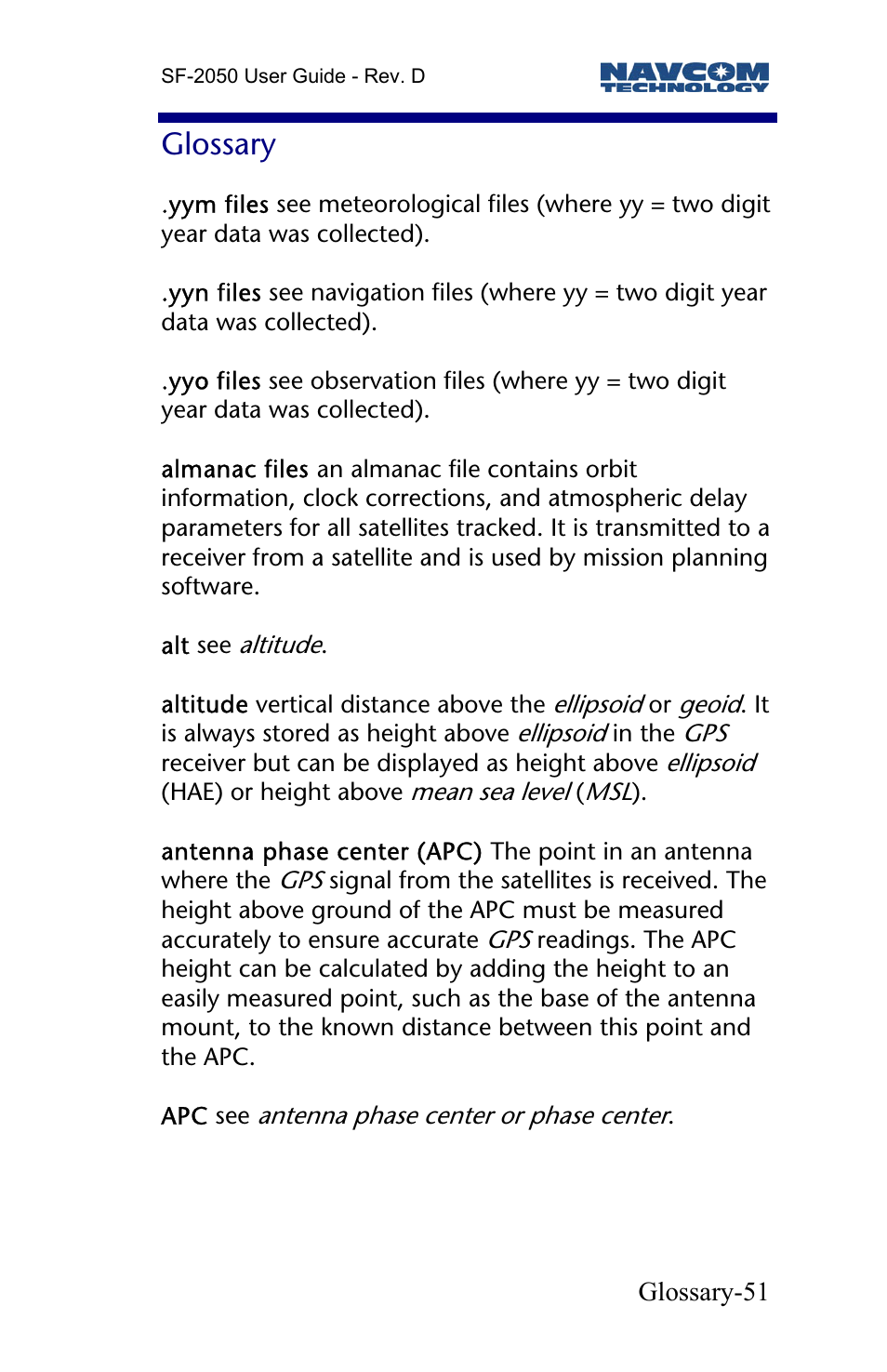 Glossary | NavCom SF-2050 Rev.D User Manual | Page 53 / 65