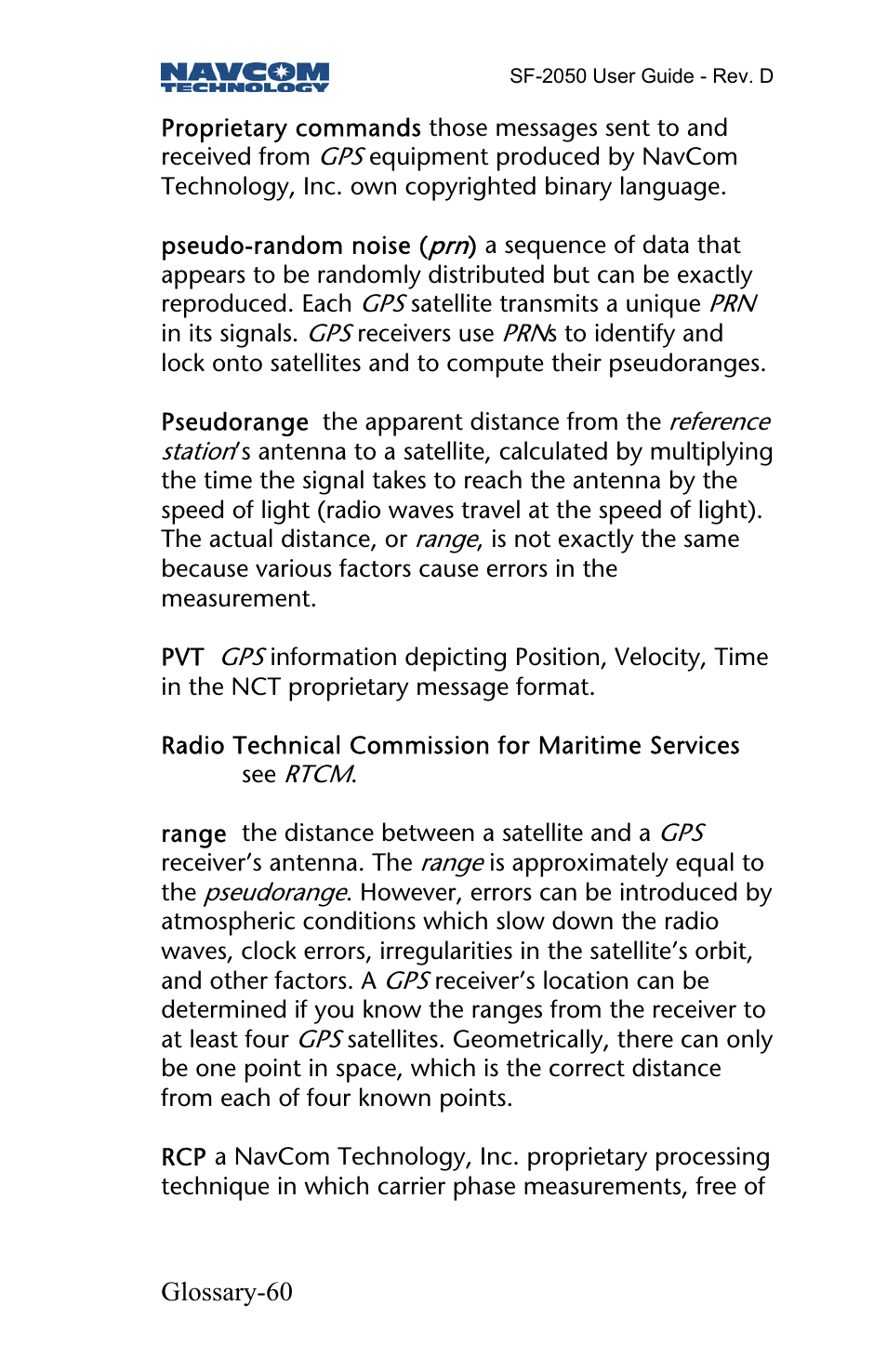 NavCom SF-2050 Rev.D User Manual | Page 62 / 65