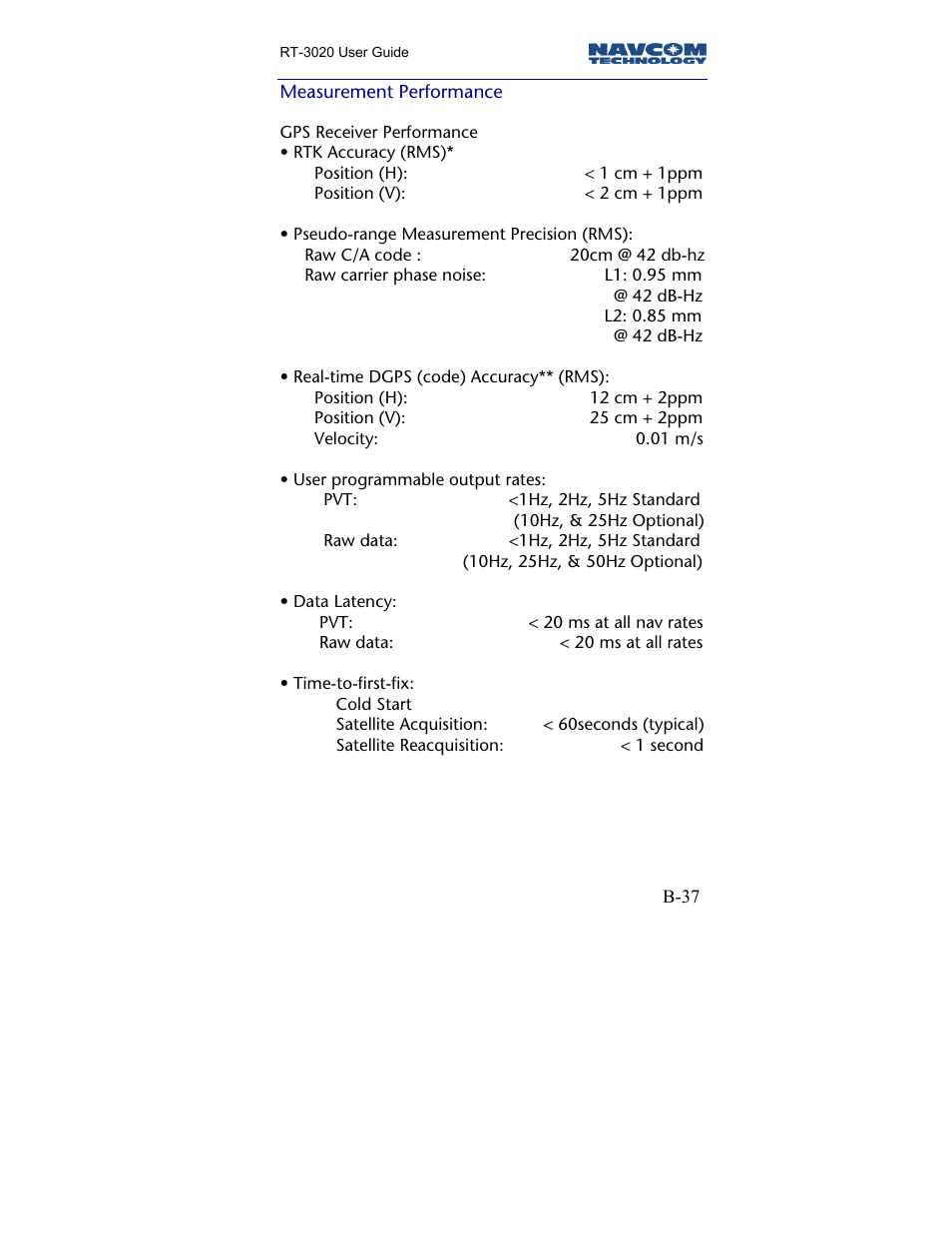 Measurement performance | NavCom RT-3020 Rev.A User Manual | Page 39 / 56