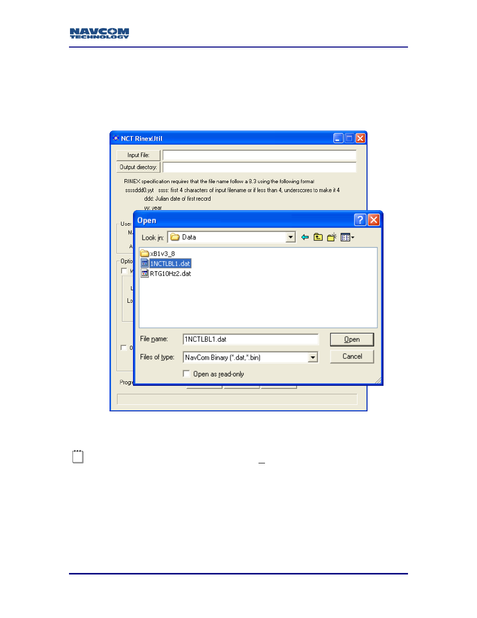 File i/o, Figure 2: input file dialog | NavCom Rinex Utility Rev B User Manual | Page 10 / 15