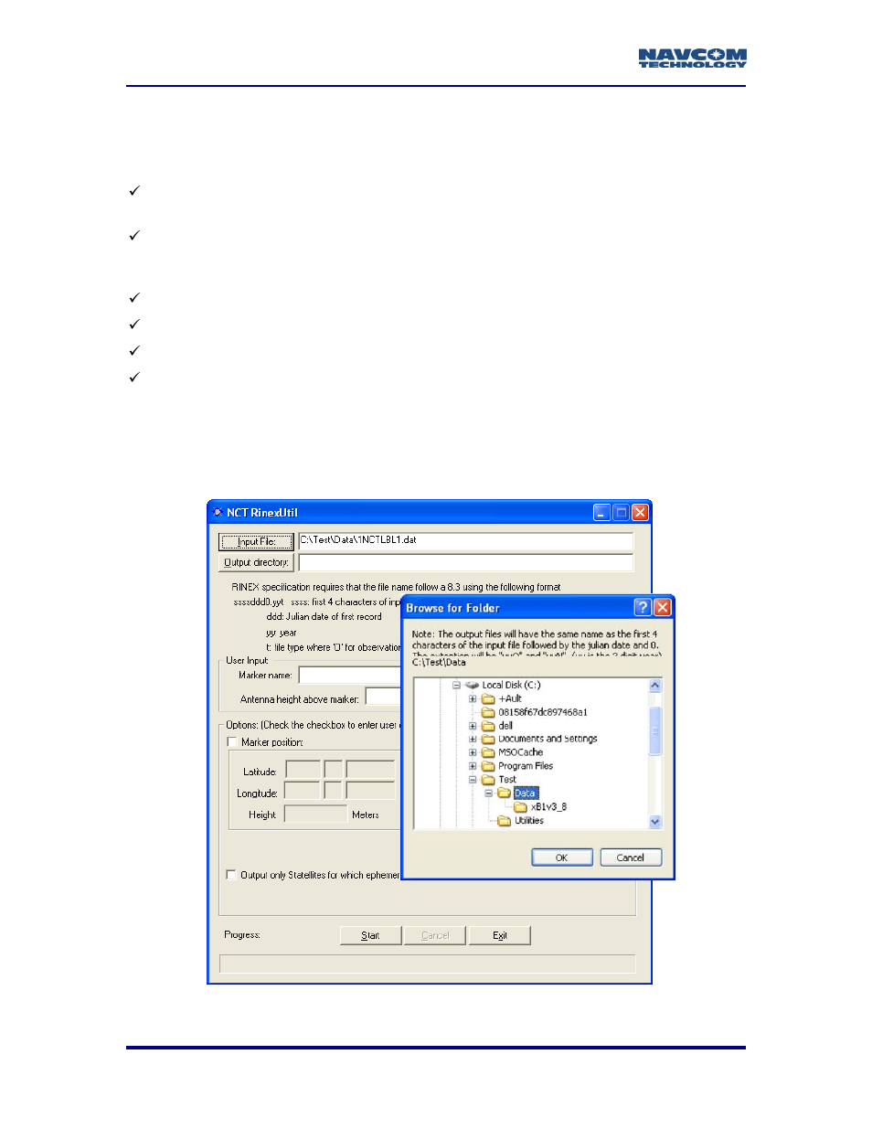 Figure 3: output file dialog | NavCom Rinex Utility Rev B User Manual | Page 11 / 15