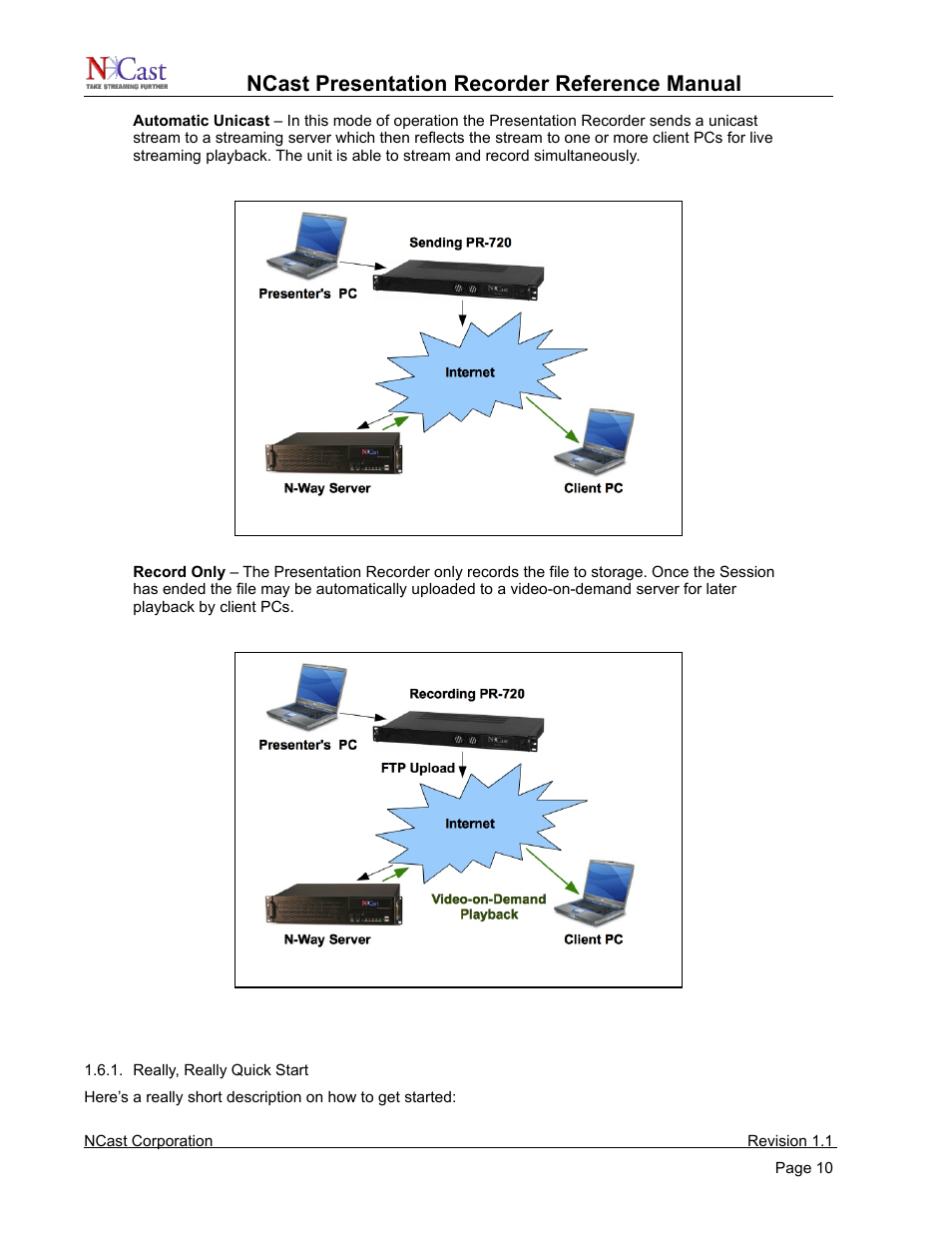 Startup, Ncast presentation recorder reference manual | NCast PR720 User Manual | Page 10 / 103