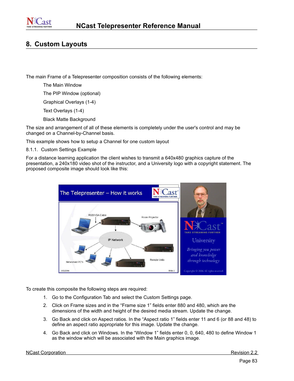 Custom layouts, Frame layouts and presets | NCast Telepresenter M4 User Manual | Page 83 / 107